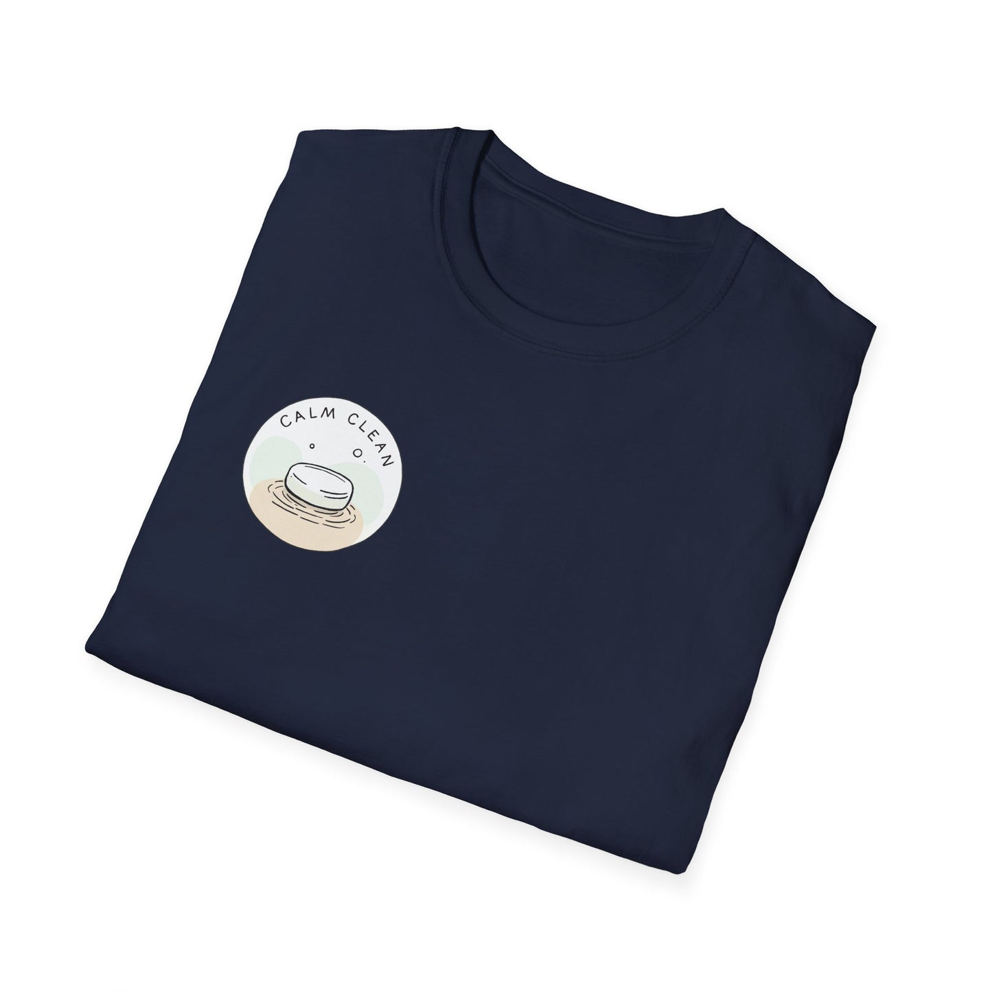 T-Shirt —Calm Clean Business Logo Front Patch & Scannable QR Code Back
