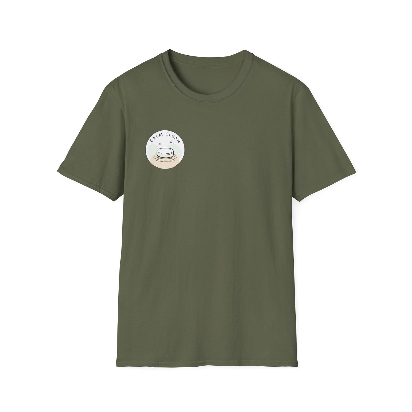 T-Shirt —Calm Clean Business Logo Front Patch & Scannable QR Code Back
