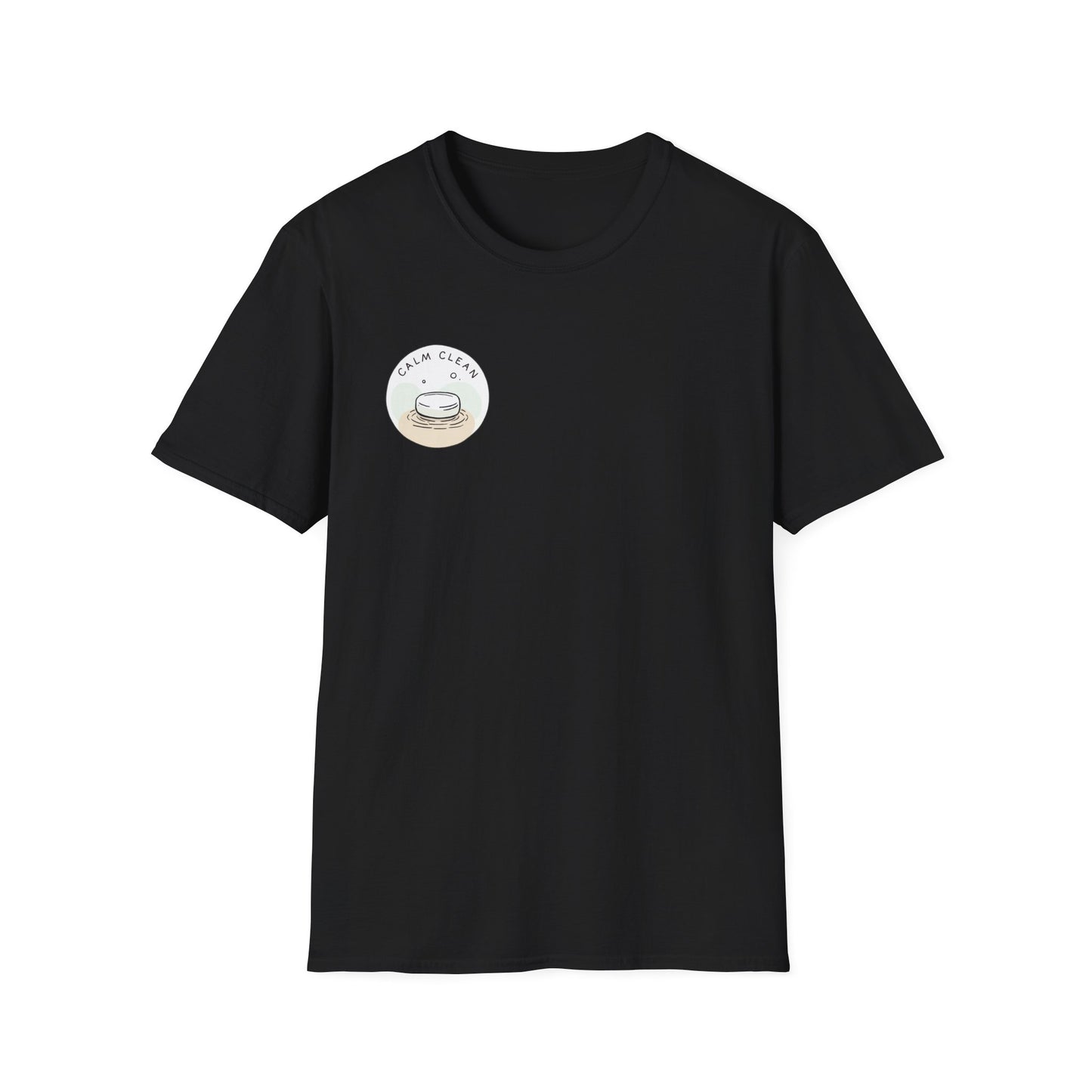 T-Shirt —Calm Clean Business Logo Front Patch & Scannable QR Code Back
