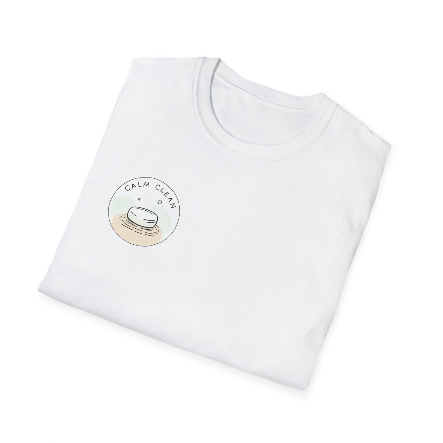 T-Shirt —Calm Clean Business Logo Front Patch & Scannable QR Code Back