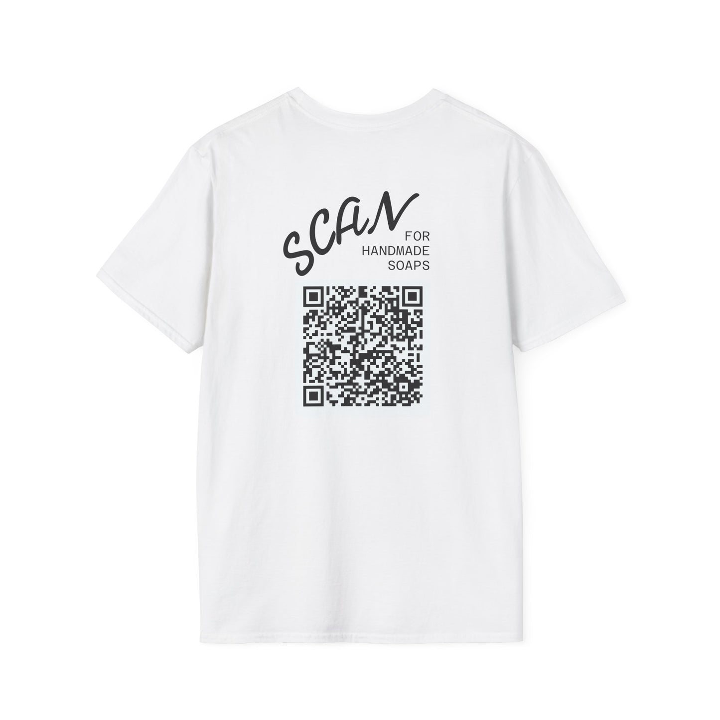 T-Shirt —Calm Clean Business Logo Front Patch & Scannable QR Code Back