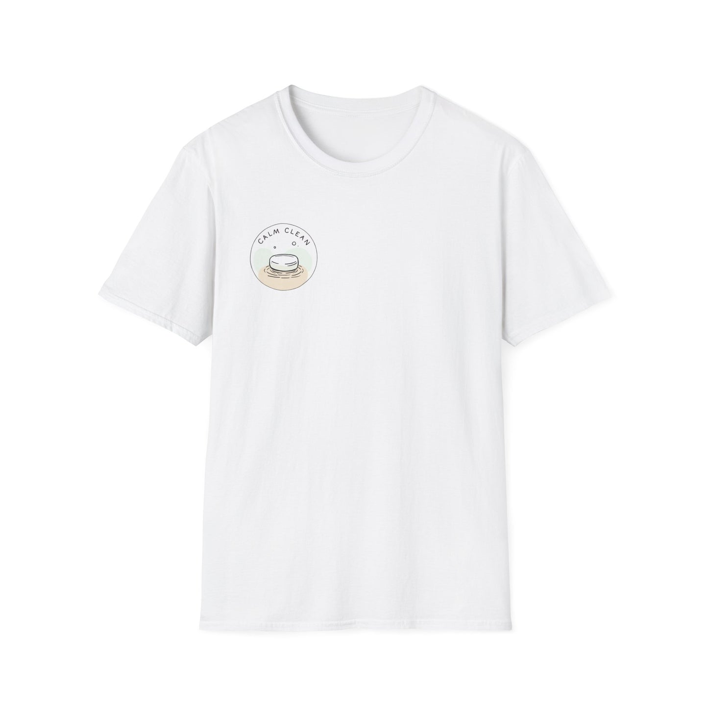 T-Shirt —Calm Clean Business Logo Front Patch & Scannable QR Code Back