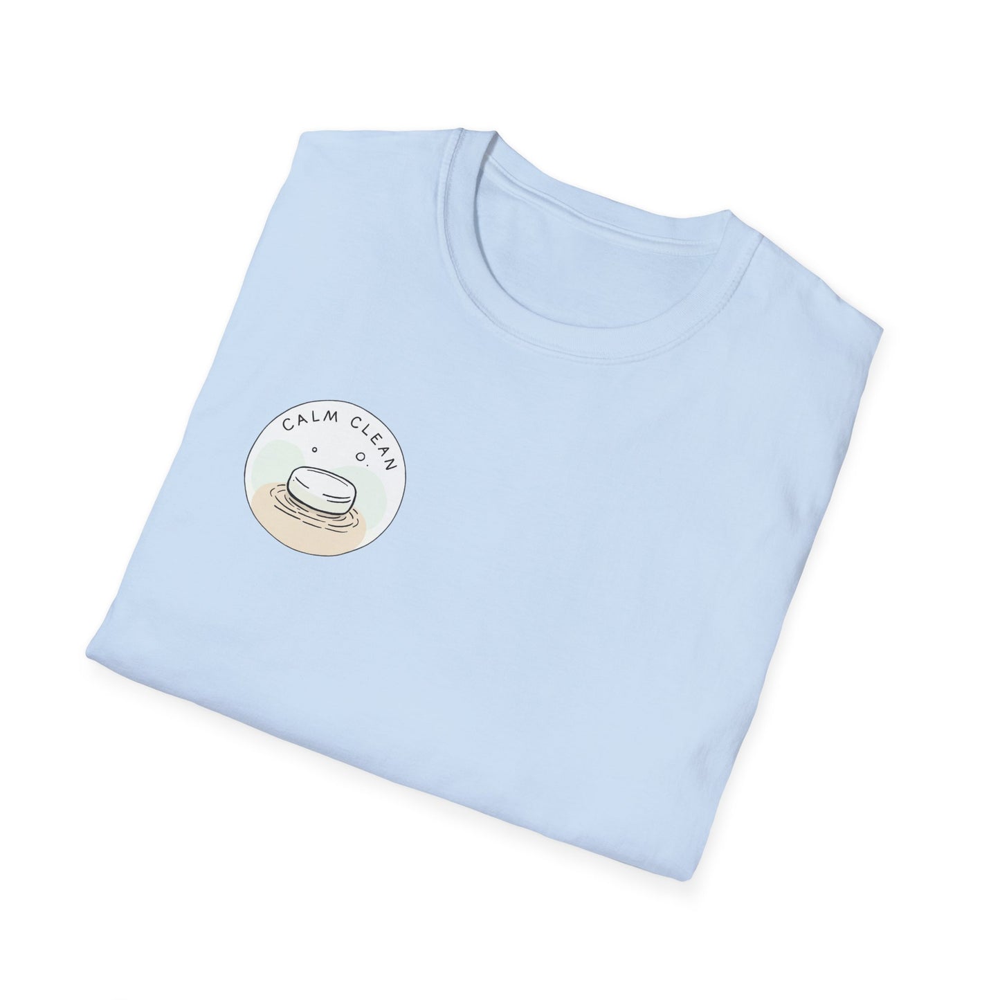 T-Shirt —Calm Clean Business Logo Front Patch & Scannable QR Code Back