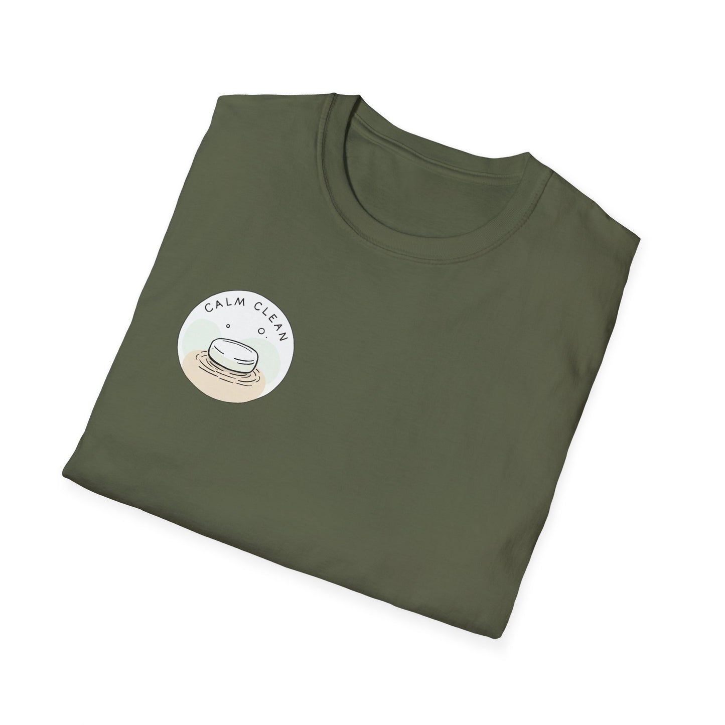 T-Shirt —Calm Clean Business Logo Front Patch & Scannable QR Code Back