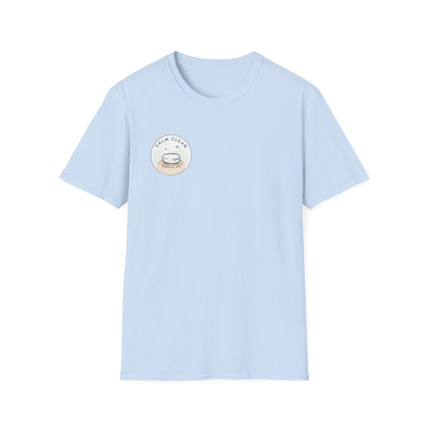 T-Shirt —Calm Clean Business Logo Front Patch & Scannable QR Code Back