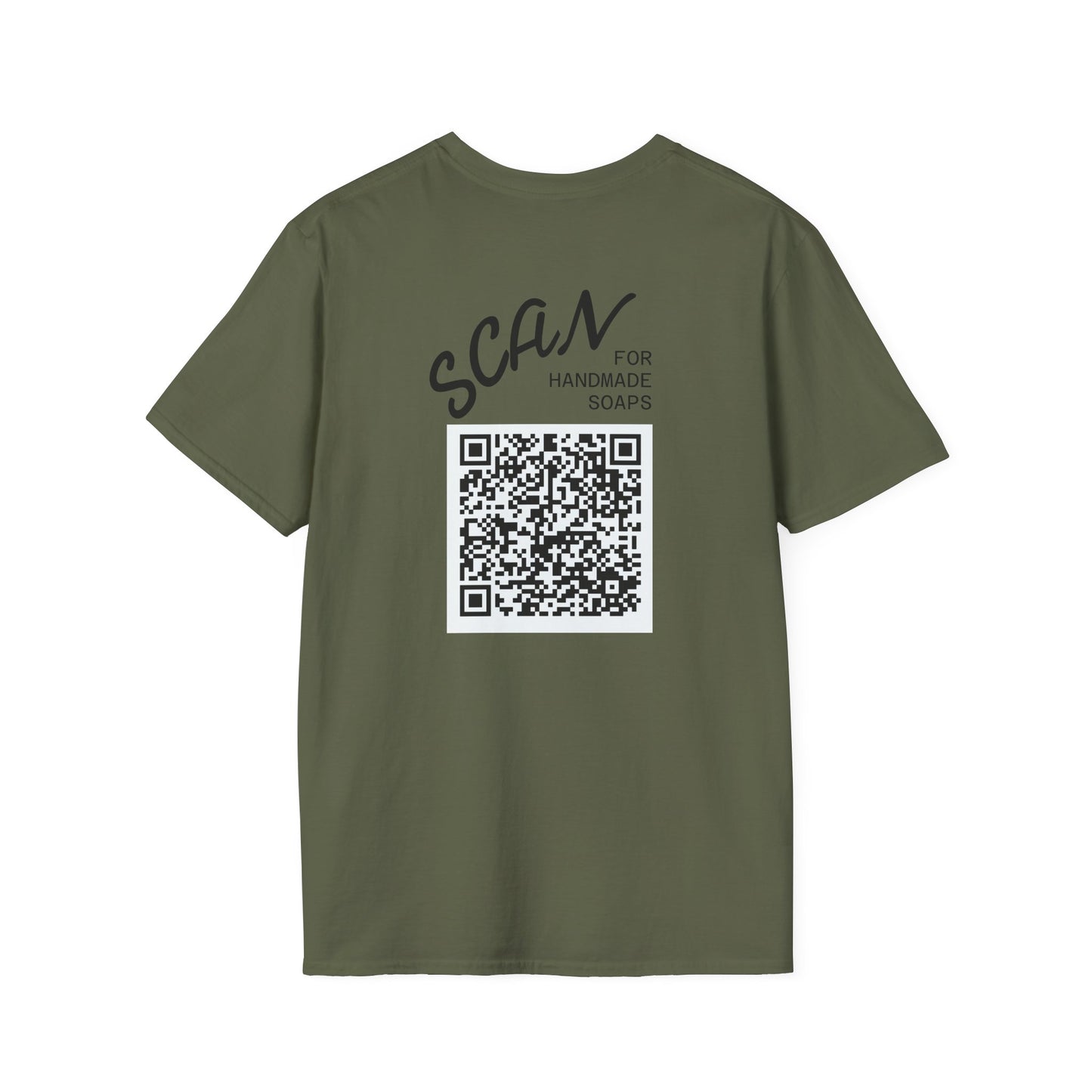 T-Shirt —Calm Clean Business Logo Front Patch & Scannable QR Code Back
