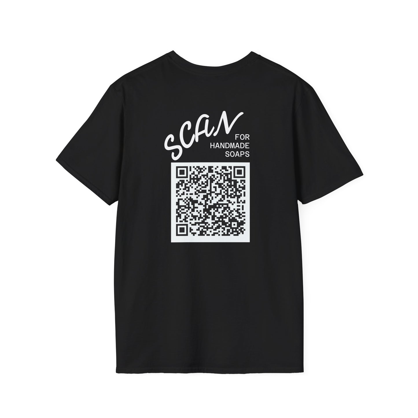 T-Shirt —Calm Clean Business Logo Front Patch & Scannable QR Code Back